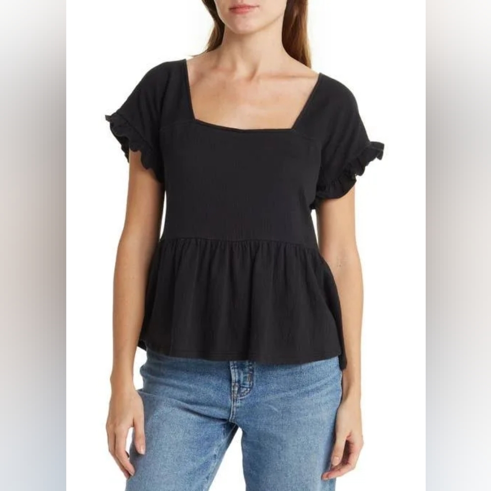 NWT Madewell Lightspun Ruffle Hem Knit Top